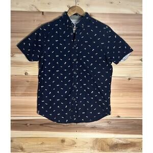 Denim & Flower Ricky Singh Mens M Slim Fit Button Up Shirt Beachy Print Navy